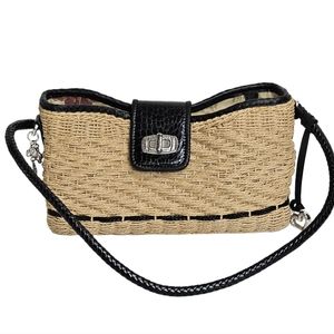 Brighton Wendy Tan & Black Woven Straw with Leather Details Bag with Charms, EUC